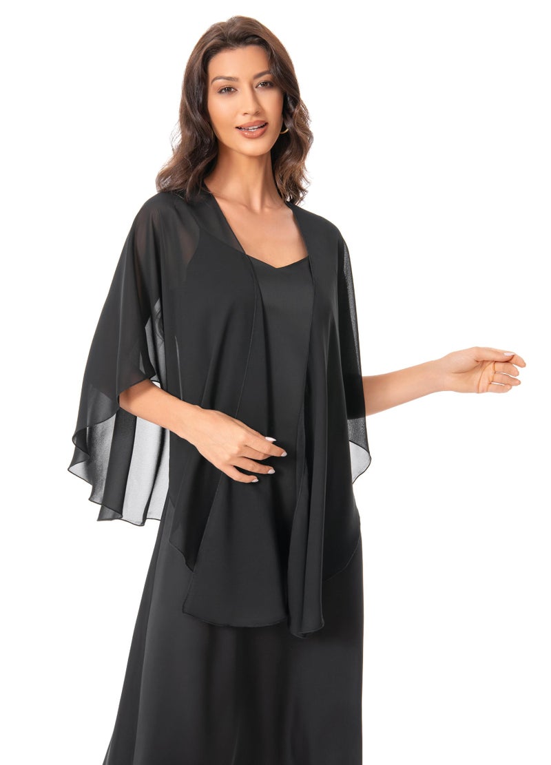 Hotshawl شالات شيفون نسائية من هوتشوال، شالات ولفات، شال سكارف لحفلات الزفاف للفساتين المسائية (أسود) - Image 1